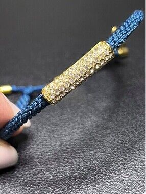 B6371 Michael Kors  Pave Bar Slider Bracelet Adjustable Blue Braided Cord
